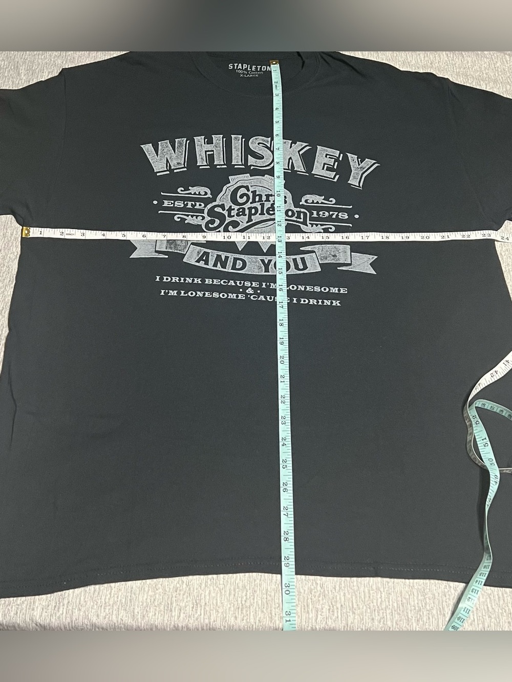 Chris Stapleton 'Whiskey And You' Short Sleeve Tee - Black with White Print - Picture 5 of 6